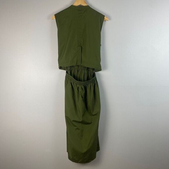 VINCE Cedar Green Rope Belted Cutout Back Utility Midi Dress - Picture 8 of 16